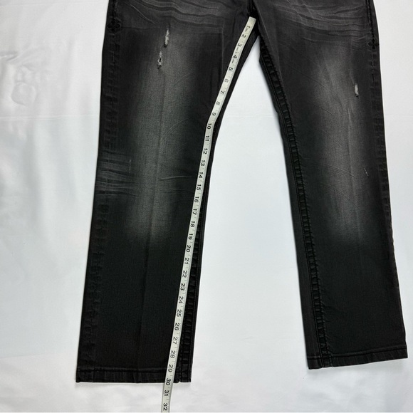 Affliction Mens Ace Jeans 36 x 30 Black/Grey Faded Embroidered Flap Pockets B5 - Picture 10 of 11